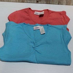 (2) KRU Supplies Girls Tops Teal & Coral Small 7/8